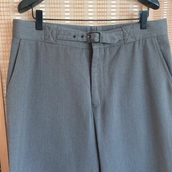 Armani, Collezioni Brown Sand thick cotton fabric trousers buckle front wide leg - Picture 2 of 9